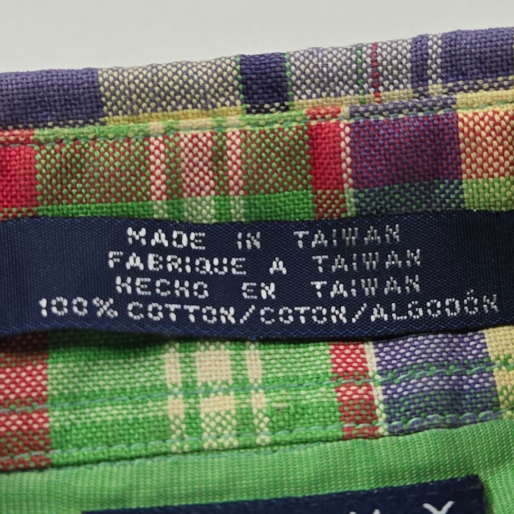 Vintage Tommy Hilfiger Shirt Mens L Green Red Blue Plaid Crest Logo Preppy Y2K - Picture 7 of 9